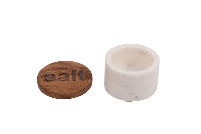 2-1/2" Round Marble Salt Pot with Wood Lid