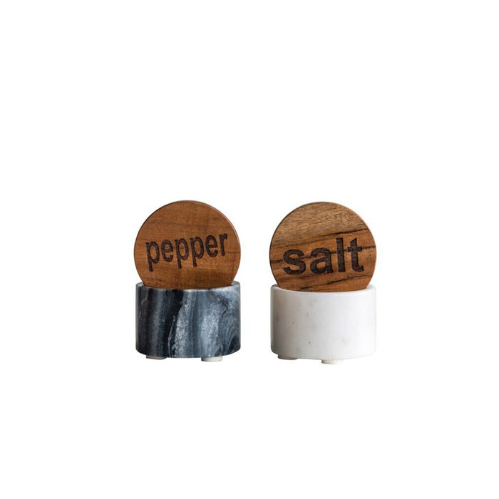 2-1/2" Round Marble Salt Pot with Wood Lid