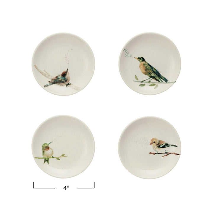 4" Stoneware Dish w/ Bird, Blue