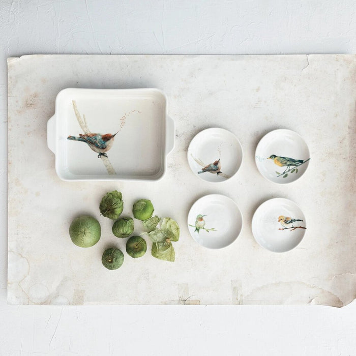 4" Stoneware Dish w/ Bird, Brown