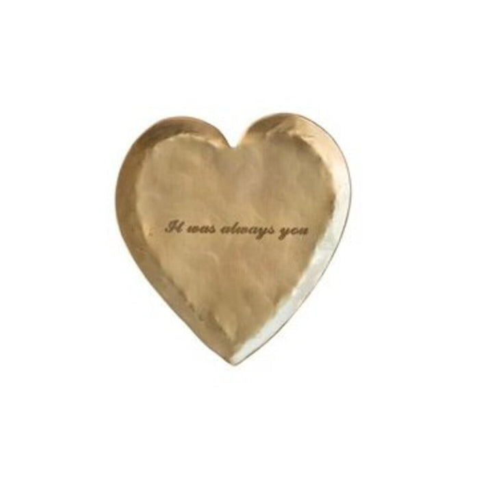 'Always You' Decorative Hammered Brass Heart Shaped Dish
