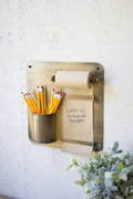 Antique Brass Hanging Note Roll and Pencil Cup