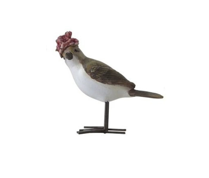 Bird with Pink Flower Hat and Metal Feet