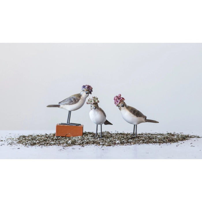 Bird with Pink Flower Hat and Metal Feet