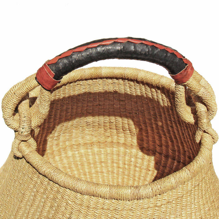Bolga Pot Basket, Natural with Neutral Handle