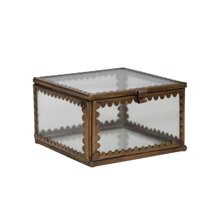 Brass & Glass Display Box w/ Scalloped Edges, 3"