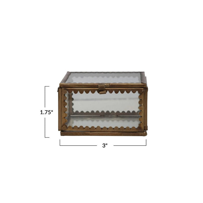 Brass & Glass Display Box w/ Scalloped Edges, 3"