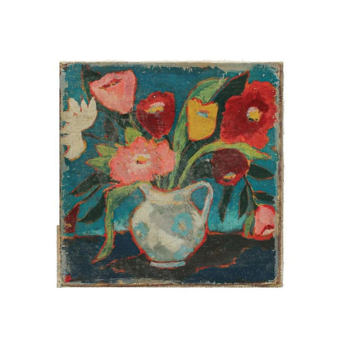 Canvas Wall Décor with Flowers in Vase, 13 3/4" Blue