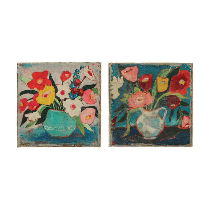 Canvas Wall Décor with Flowers in Vase, 13 3/4" Blue