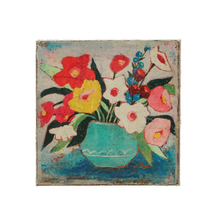 Canvas Wall Décor with Flowers in Vase, 13 3/4" White