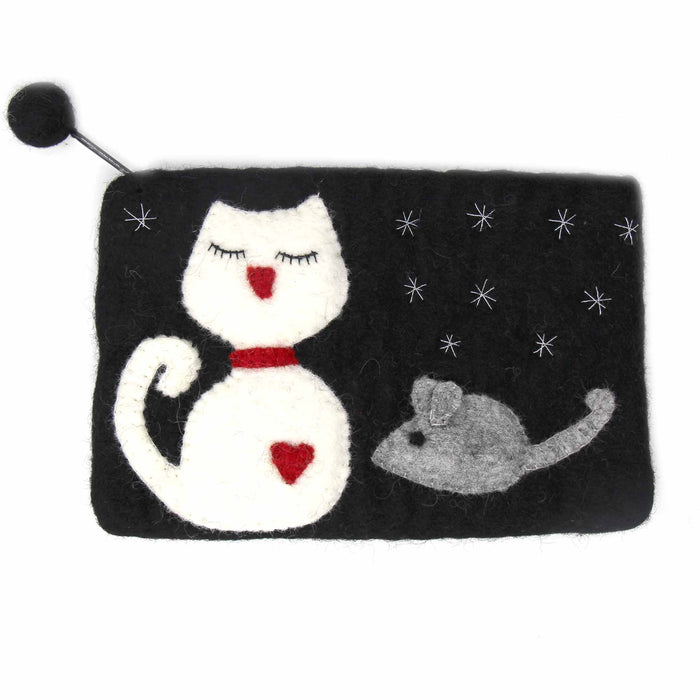 Cat & Mouse Felt Zipper Pouch