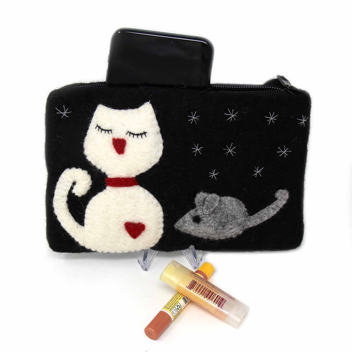 Cat & Mouse Felt Zipper Pouch