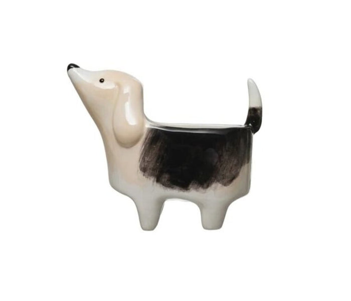 Ceramic Hand-Painted Dog Planter, Black