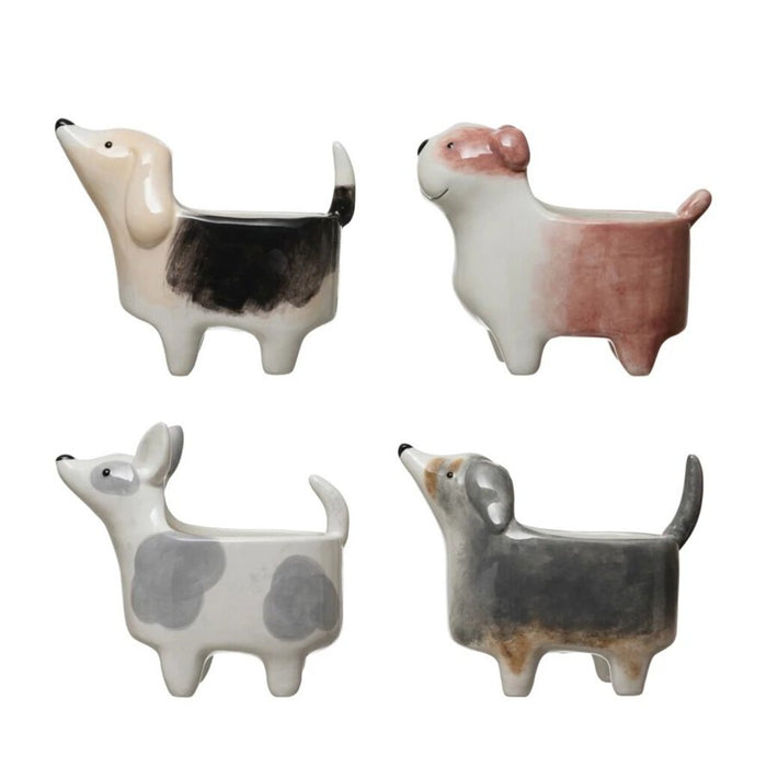 Ceramic Hand-Painted Dog Planter, Dot Grey