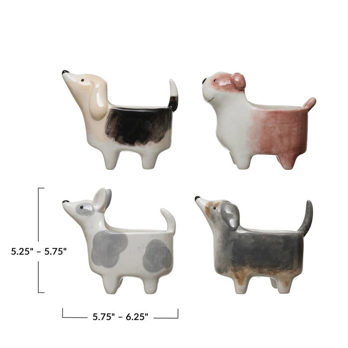 Ceramic Hand-Painted Dog Planter, Dot Grey
