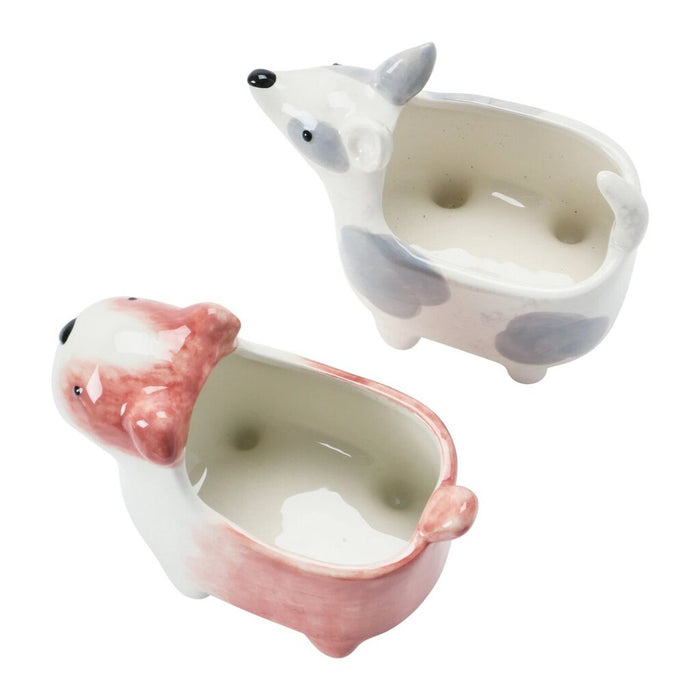 Ceramic Hand-Painted Dog Planter, Grey