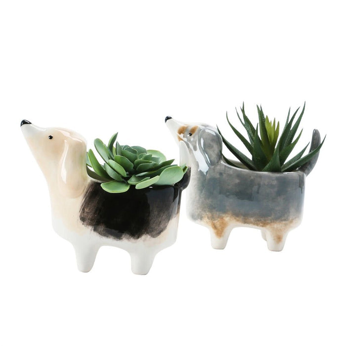 Ceramic Hand-Painted Dog Planter, Pink