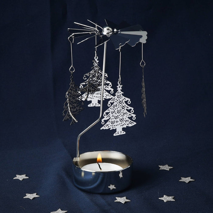 CGB Giftware - Silver Christmas Tree Tealight Spinner