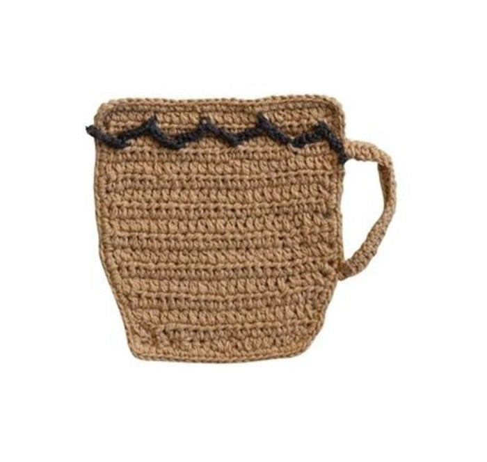 Cotton Crocheted Mug Shaped Coaster/Trivet, Brown