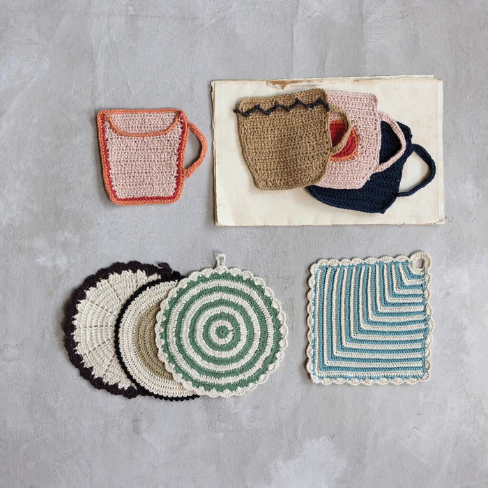 Cotton Crocheted Mug Shaped Coaster/Trivet, Brown