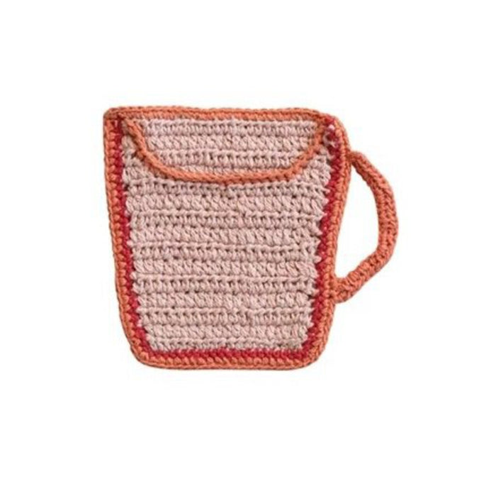 Cotton Crocheted Mug Shaped Coaster/Trivet, Pink