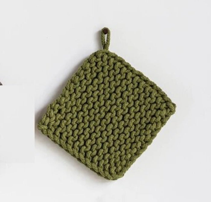 Cotton Crocheted Pot Holder, Green