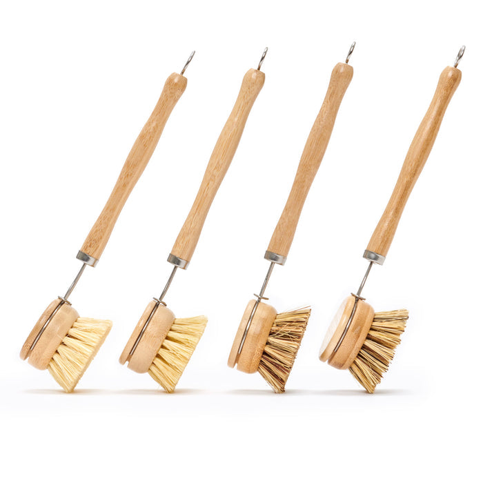 Desesh - Long Handle Wood & Metal Dish Brush (Plastic Free): Softer & Lighter Colored Bristles Only