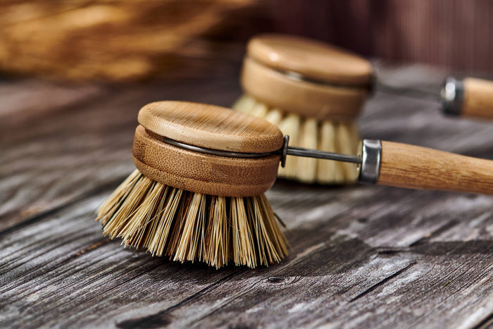 Desesh - Long Handle Wood & Metal Dish Brush (Plastic Free): Softer & Lighter Colored Bristles Only