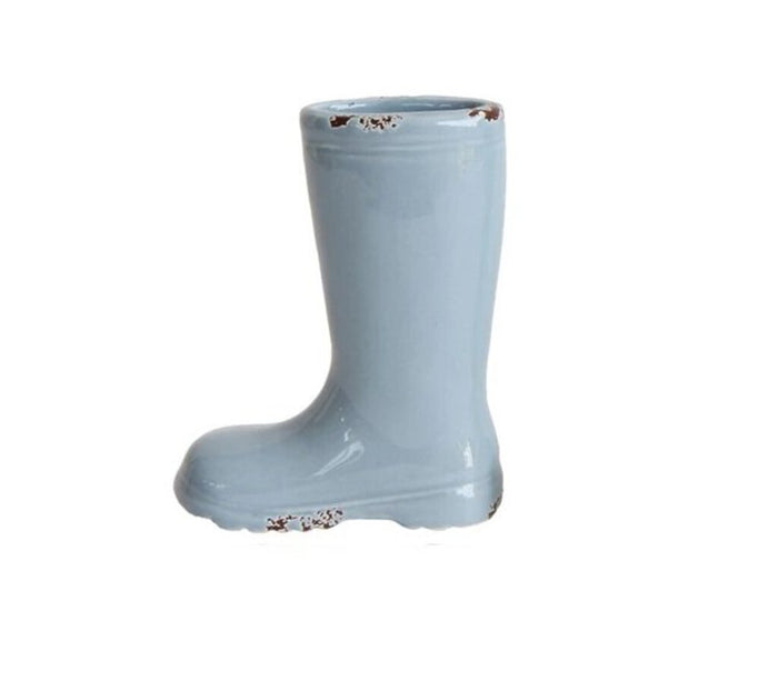 Distressed Stoneware Boot Vase, 4" Blue