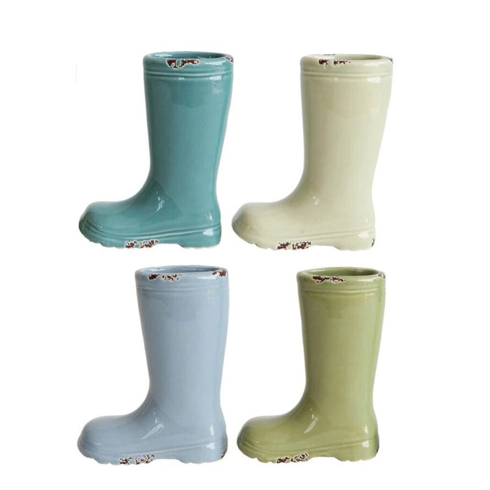 Distressed Stoneware Boot Vase, 4" Blue