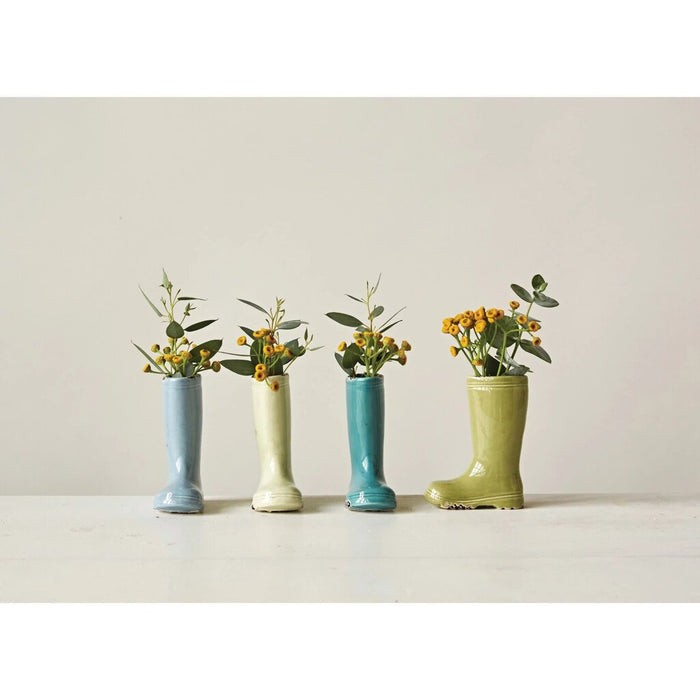 Distressed Stoneware Boot Vase, 4" Blue