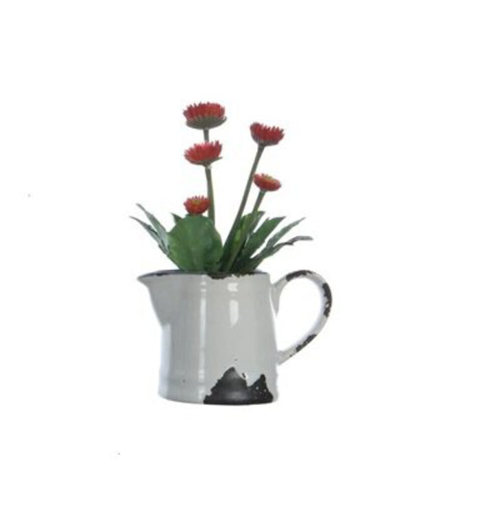 Faux Flowers in Ceramic Pitcher, Pink