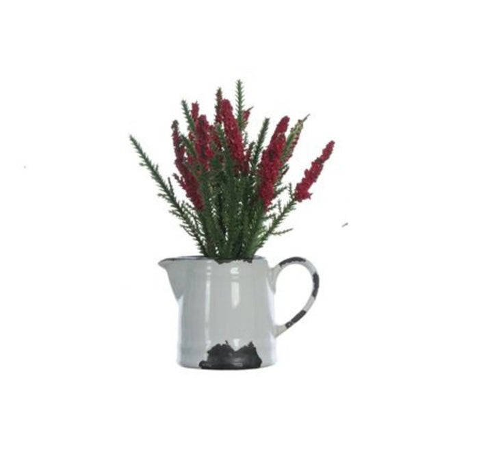 Faux Flowers in Ceramic Pitcher, Red
