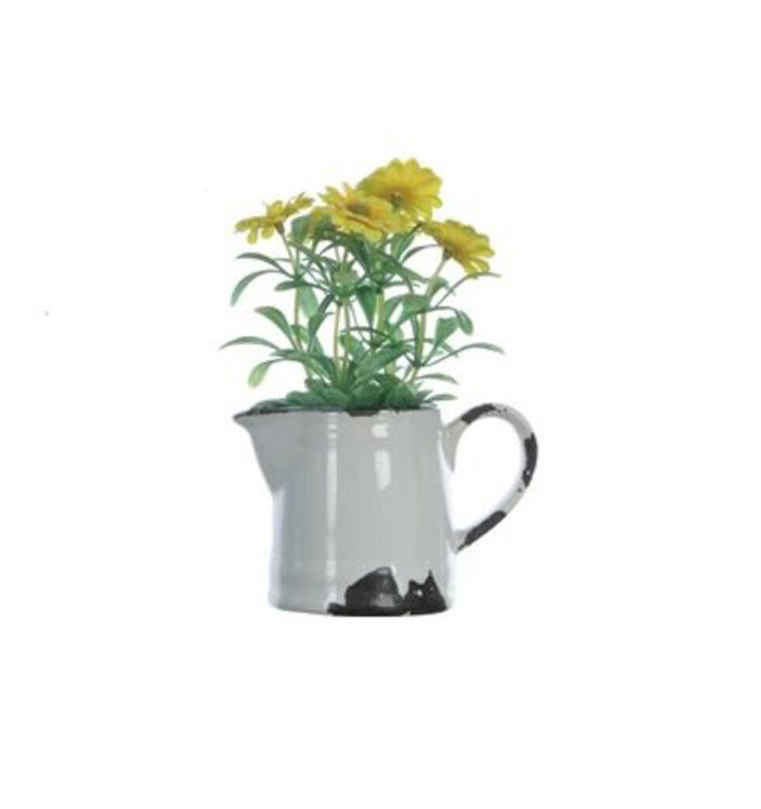 Faux Flowers in Ceramic Pitcher, Yellow