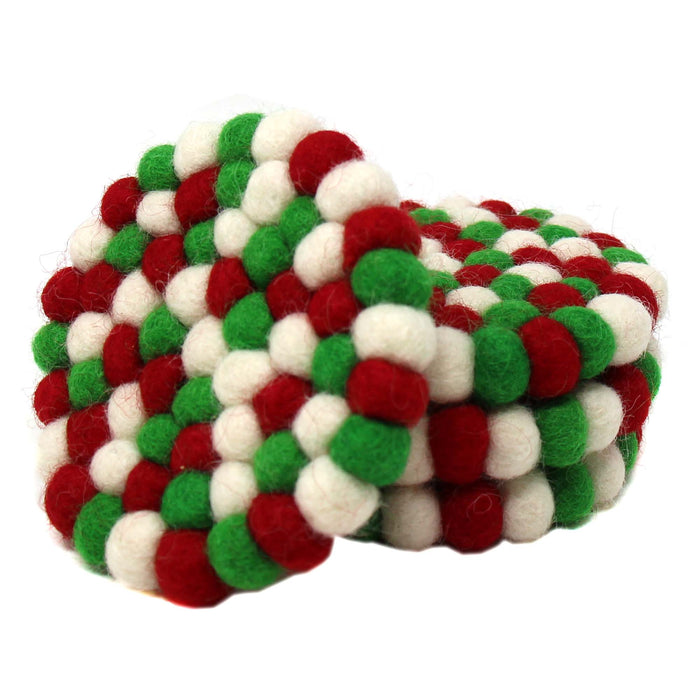 Felt Ball Multicolor Coasters 4pk - White Christmas