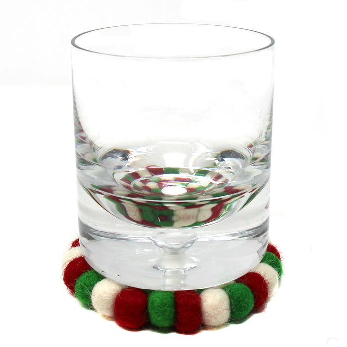 Felt Ball Multicolor Coasters 4pk - White Christmas