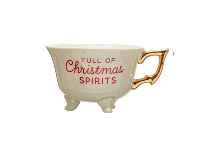 'Full of Christmas Spirits', Stoneware Footed Cup