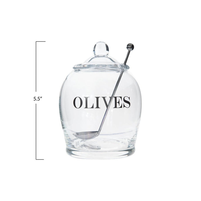 Glass Olive Jar with Slotted Spoon