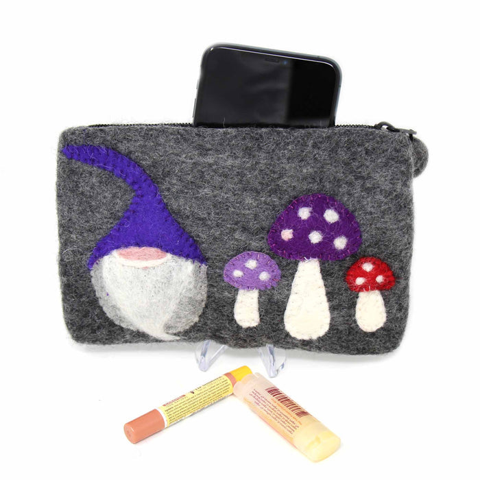 Gnome & Mushroom Felt Zipper Pouch