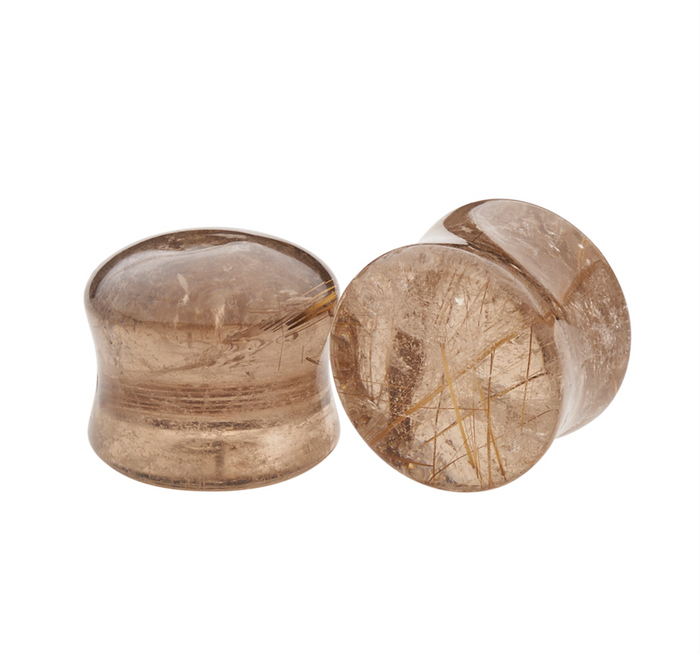 Gold Rutile Quartz B Grade Double Flare Plugs