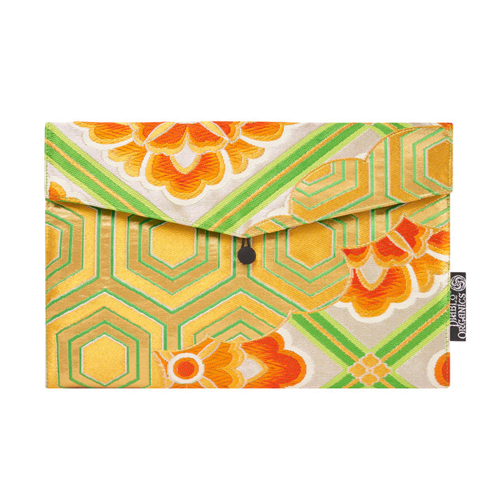 Green, Orange, Floral Recycled Kimono Jewelry Pouch