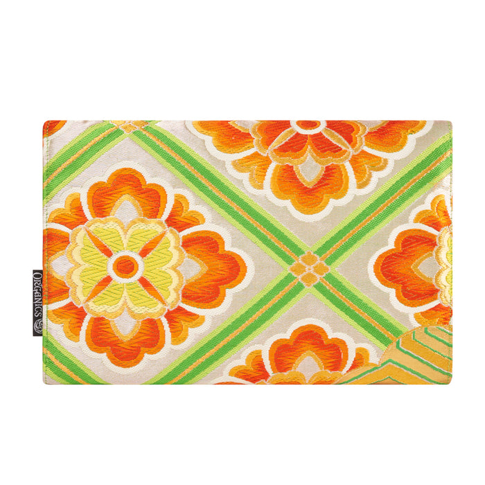 Green, Orange, Floral Recycled Kimono Jewelry Pouch