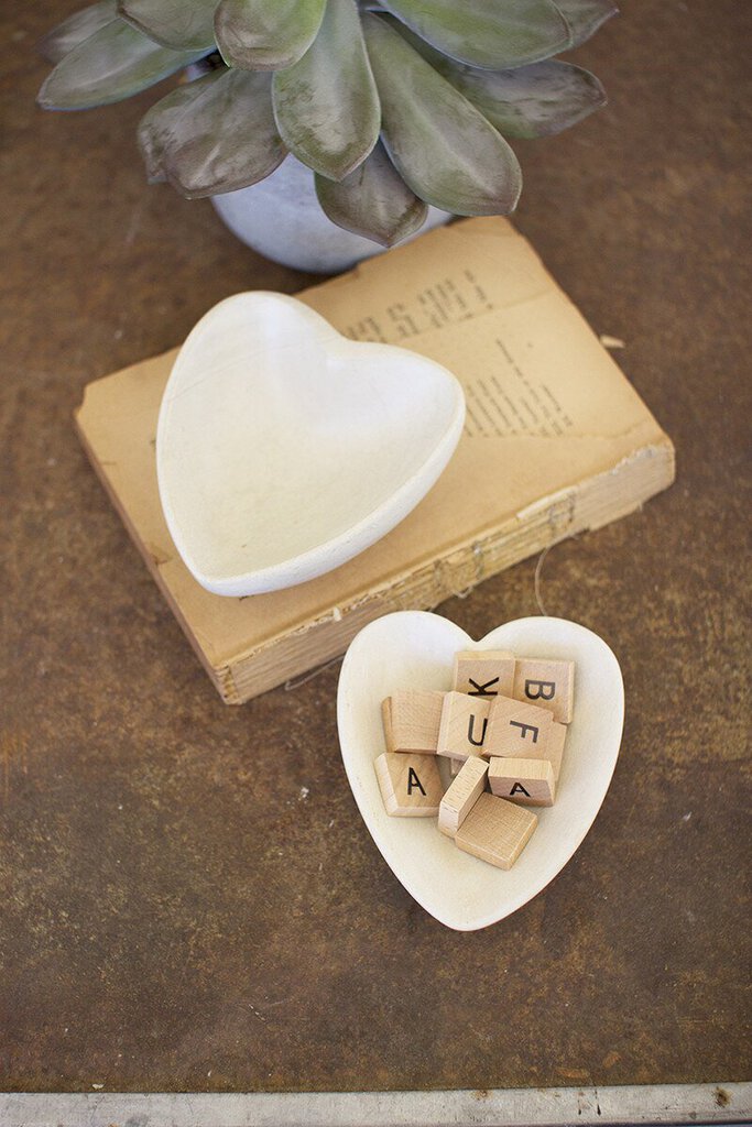 Hand Carved Stone Heart Bowl, White