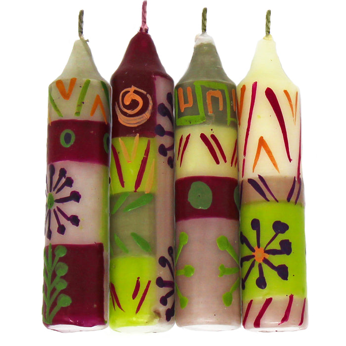 Hand-Painted 4" Dinner or Shabbat Candles, Set of 4 (Kileo Design)
