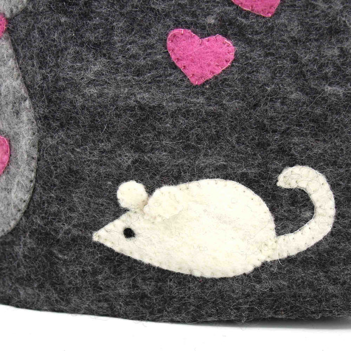 Handmade Felt Cat & Mouse Tea Cozy