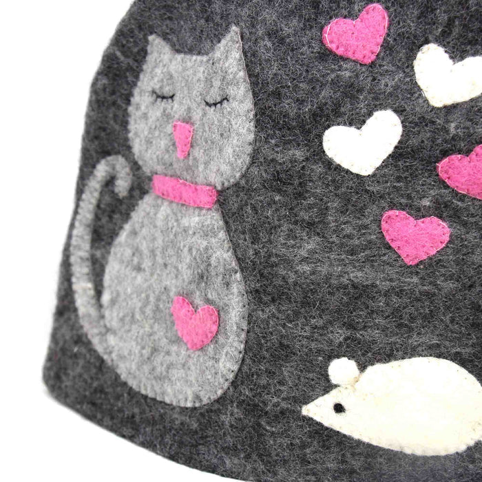 Handmade Felt Cat & Mouse Tea Cozy