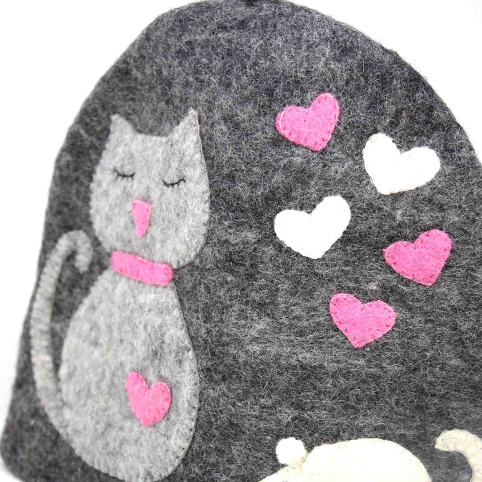 Handmade Felt Cat & Mouse Tea Cozy