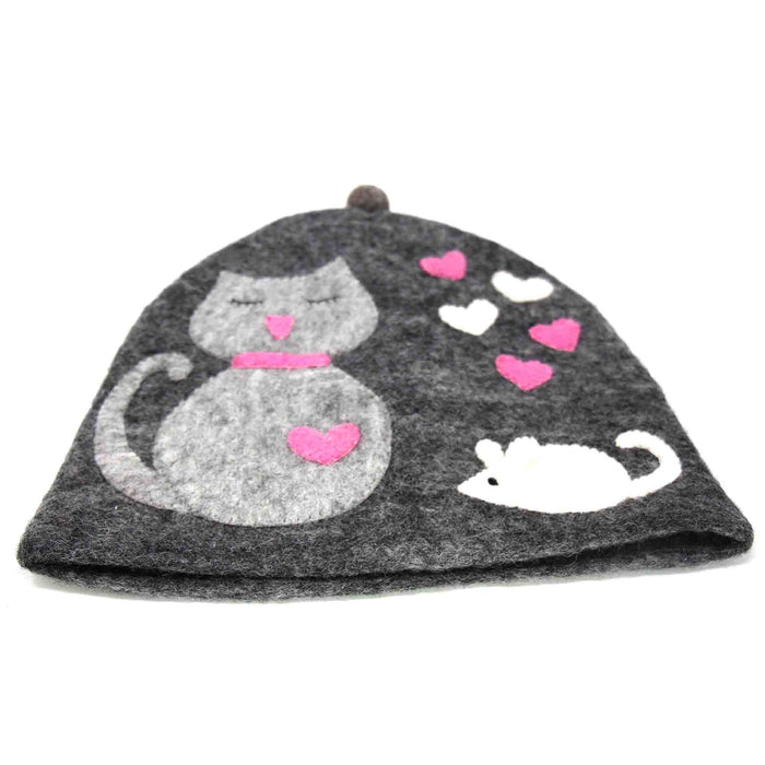 Handmade Felt Cat & Mouse Tea Cozy