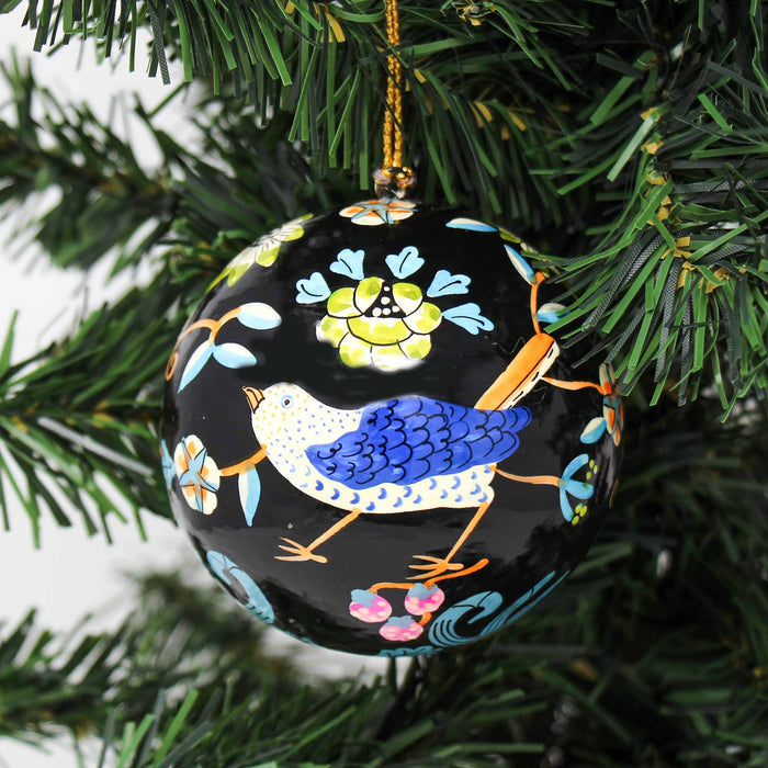 Handpainted Cat & Bird Ornaments, Set of 2