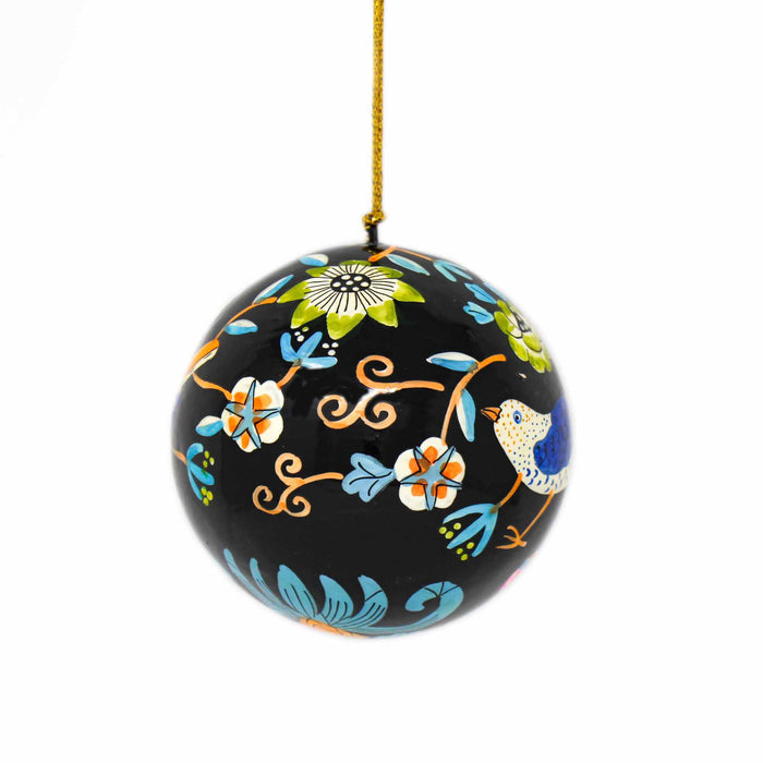 Handpainted Cat & Bird Ornaments, Set of 2